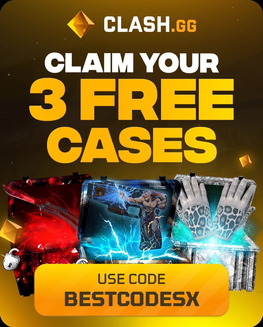 Clash.gg: claim 3 free cases with code BESTCODESX