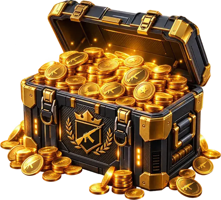 Open reward case filled with gold coins